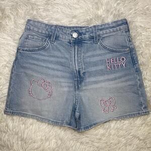 Hello Kitty Relaxed Fit Denim Shorts Embroidered Kids Sz 14 H&M EUC